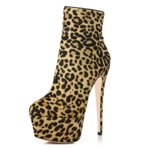 Fashion Leopard Print Platform Booties Stiletto Heel Boot Heels for Ladies