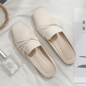 Fashion Low Heel Comfort Female Half Shoes Summer Platform Backless Closed Toe Slope Heel Ladies Pumps Women Mule Shoes