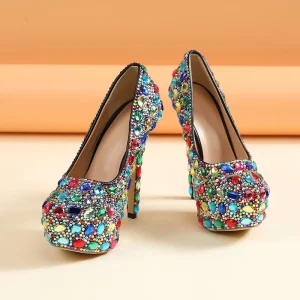 Fashion Luxury Banquet Wedding Women’s Shoes Summer Rhinestones Decoration Thin Heel Classic Round Head Sandals Versatile