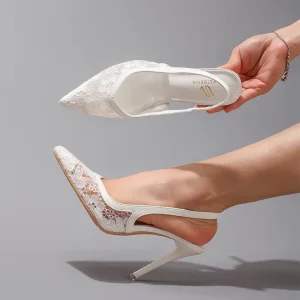 Fashion Mesh Fabric Lace Slip-On High Heel Shoes Women’s Summer Elegant Sexy Pointed Toe Banquet Wedding Stiletto Fashion Trend