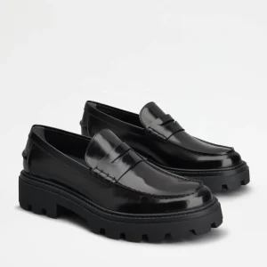 Fashion New Design Black Color Flat Platform Chunky Sole Round Toe Arch Support Female Women Leather Penny Loafer