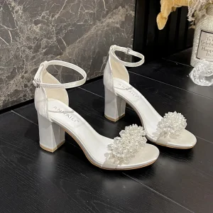 Fashion Open Toe Design Light Elegant Square High Heels Dress Women’s Shoes Ladies Pumps Heeled Sandals Bridal Shoes for Women