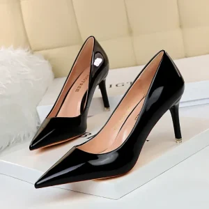 Fashion PU Upper Rubber Pointed Toe Stiletto Pumps Outsole Slip On Office Party Dress Shoes High Heels for Women
