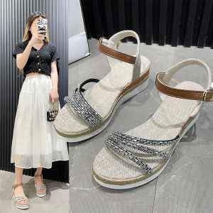 Fashion Plus Size Gladiator Sandals Womens Summer New Thick Bottom Wedge Word with Cushioning Fish Beat Roman 231