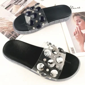 Fashion Pretty Lady Plastic Slipper Polka Dot Female Flat slippers One Piece Open Toe Women’s Soft House Footwear Pvc Shoes