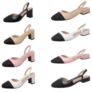 Fashion Retro Black and Beige Big Size 32 44 Low Heel Flat Sandal Square Ladies Work Shoes PU Outsole Pumps
