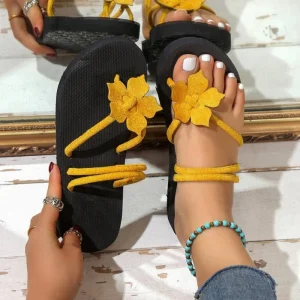 Fashion Ruizi Women’s Slippers on Non Slip Flower Flip Flops Casual Summer Beach Thong Sandals
