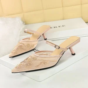 Fashion Sexy Banquet High Heels Women’s Shoes With Thin Heels Shallow Mouth Pointed Sequins Heeled Sandals Pumps Women Shoes