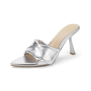 Fashion Sexy Summer Silver Women Pointed Open Toe High Heeled Sandals Slip on Slippers