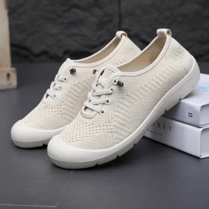 Fashion Sneakers Ladies Casual Soft Flexible Custom Knit Mesh Slip On Women’s Shoes White Tennis Shoes