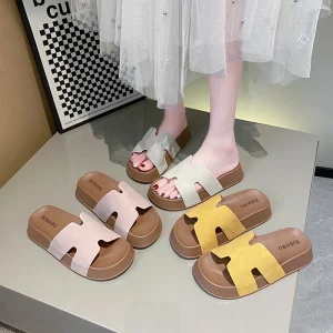 Fashion Thick Bottom H-type Sandals Women’s Summer Outdoor Wear New Comfortable Slippers Non-slip Soft Bottom Beach Flip-flops