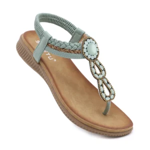 Fashion Trend Women’s Sandals High Quality Summer Flat Shoes with Rhinestone Comfortable and Non Slip for Seaside Vacation
