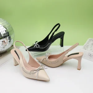 Fashion Trendy Bulk Lady Pointed Fine Pu Leather Sandals for Women’s Thick Heel Shoes