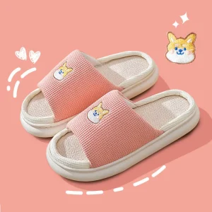 Fashion Winter Linen Indoor Shoes for Couples Women’s Thick Bottom Soft Anti Slip EVA Cloud Slides Soft and Comfortable