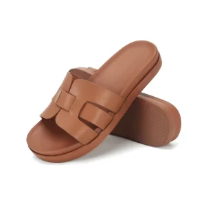 Fashion Women Comfortable Dressy Beach Summer Casual PU Leather Platform Round Toe Slides Slippers