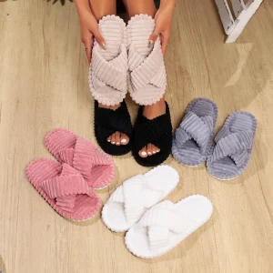 Fashion Women Slippers Soft Fur Cute Fluffy Fuzzy Home Slides Ladies Winter Indoor Flat Warm