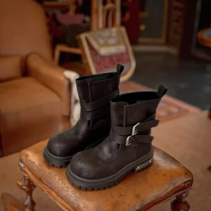 Fashion Women’s Ankle Boots Platform Leather Women’s Boots Buckle Easy Wear and Take off Women’s Shoes