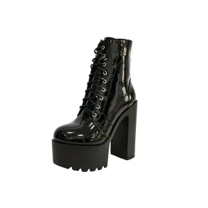 Fashion Women’s Boots Autumn Winter Warm Lacquer Leather Short Boots Thick High Heels Waterproof Platform Women’s Boots