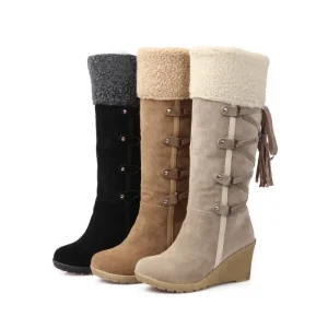 Fashion Women’s Boots Outdoor Casual High-heeled Boots Leather Upper Cashmere Lining Winter Snow Boots