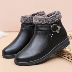 Fashion Women’s Boots Shoes Flats Heel Ankle Booties Daily Elegant Winter Warm Outdoor PU Leather Outdoor Short Boots for Ladies