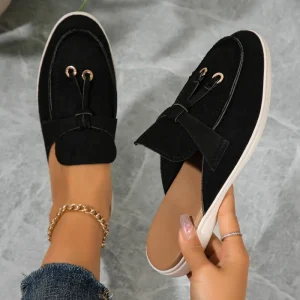Fashion Women’s Casual Mules Shoes Round Toe Flat Outdoor Sandals Soft Artificial Suede Spring Walking Style