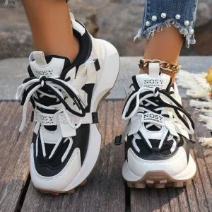 Fashion Women’s Casual Shoes Summer Lace-up Mesh Sneakers Comfortable and Breathable Trendy Women’s Shoes