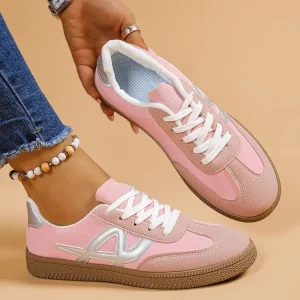 Fashion Women’s Casual & Sport Flat Shoes Cushioned Pink Walking Sneakers for Autumn for Girls and Ladies