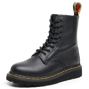 Fashion Women’s Mid-Calf Boots Plus Size Cow Genuine Leather Chunky Shoes Ladies Ankle Midi Boots Thick Sole College Style