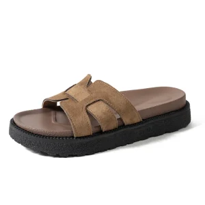 Fashion Women’s Open Toe Double Metal Buckle Wedge Platform Slippers Waterproof Breathable Non-Slip Thick Sole Outdoor Slides