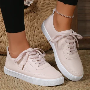 Fashion Women’s Pink Flat Sneakers Lace-Up Non Slip Casual Shoes Spring Summer Footwear