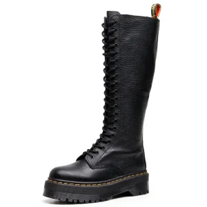 Fashion Women’s Platform Mid-Calf Boots Plus Size Cow Genuine Leather Women Chunky Shoes Ladies Ankle Midi Boots College Style