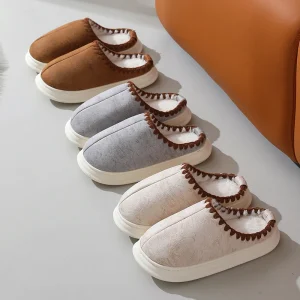Fashion Women’s Thick Sole Winter Snow Boots Warm Closed Toe House Slippers Indoor Outdoor Non Slip Winter Slippers