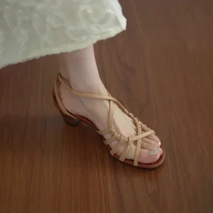 Fashion Women’s Vacation Sandals High Quality Woven Hollowed-Out Design Open Toe Thick Heel Summer