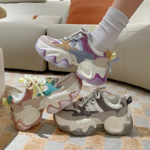 Fashionable Colorful Thick Bottom Height Increasing Outdoor Casual Walking Sports Shoes Ladies Casual Sneakers
