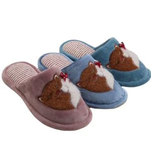 Fashionable Comfortable Soft Cotton Furry Animal Embroidery Anti Slip Autumn Winter Warm Indoor Women’s