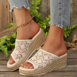 Fashionable Knit Sheepskin Slippers for Women Leopard Print Flip Flops With Bow Summer Home Comfort