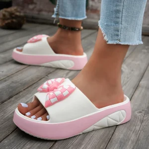 Fashionable Korean Style Summer Influencer Style Platform Wedge Mule Sandals Bow Detail Versatile Womens Outdoor Cross Border