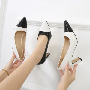 Fashionable Minimalist Block Heel Flats Pointed Toe Professional Office Slimming Women’s High Heel Shoes