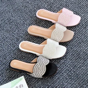 Fashionable Sandals for Breathable and Lightweight Rhinestone Open-toe Durable Women’s Sandals Slippers