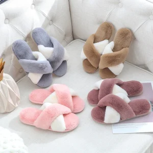 Fashionable Soft Breathable Indoor Home Fluffy Open Toe Fur Women’s Home Wear Warm Slippers