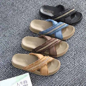 Fashionable Summer Casual Slip On Cross Metal Outdoor Slip On Women’s Sandals and Slippers
