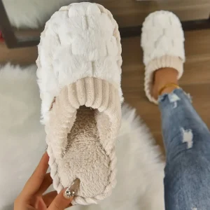 Fashionable Warm Fluffy Winter Women’s Faux Fur PVC/EVA Outsole Anti Slip Lightweight Plush Toe Hard Wearing