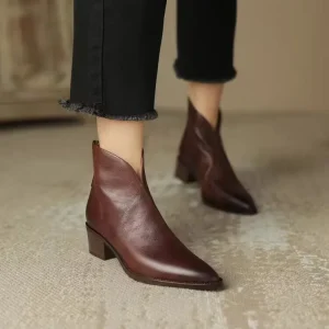 Fashionable Women’s Boots Autumn/Winter New Vintage for European American High-End Medium Heel Ankle Chunky Heel Short Boots