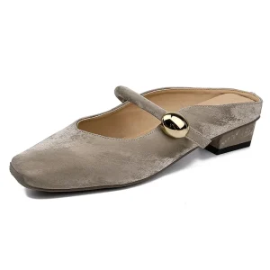 Fashionable Women’s Single Shoes with Versatile Heels Shallow Mouth One Foot Kick Toe Cap Anti Slip Half for Slippers