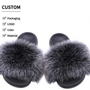 Faux Fur Fox for Anti Slip Light Weight Winter Indoor Women’s EVA Outsole Warm Slides