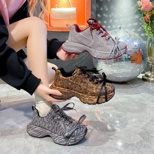 Female Sparkling Sneakers Chunky Sole Shoes Casual Footwear with Rhinestone Glitter Sneakers for Women