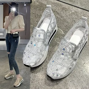 Female Summer Lace Mesh Gauze White Shoes Casual Inside Heightening Shoes