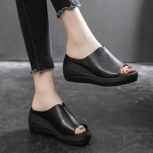 Fish-Mouth Wedge Sandals New Style Women’s Shoes Trendy All-Match Thick-Soled Casual Open-Toe Rubber