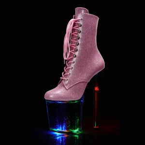 Flash Pink Round Toe Stripper Heels Sexy Fetish Gothic 20cm Lace up Pole Dance Exotic Dancer Catwalk Models Nightclub Women’s