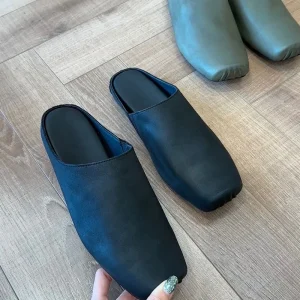 Flat Bottom Women’s Handmade Leather Back Slippers Loafers Shoes